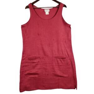 Go Linen 100% Linen Mini Tank Dress or Tunic Top Women’s SZ M Red pockets